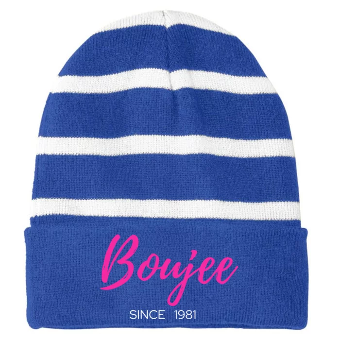 Classy Boujee Since 1981 Gift Striped Beanie with Solid Band