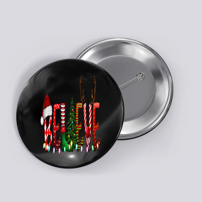 Christmas Believe Santa Hat Elf Xmas Tree Antlers Button