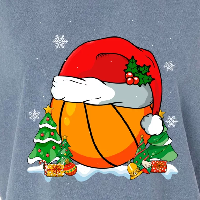 Cool Basketball Santa Hat Christmas Tree Basketball Lover Gift Garment-Dyed Women's Muscle Tee