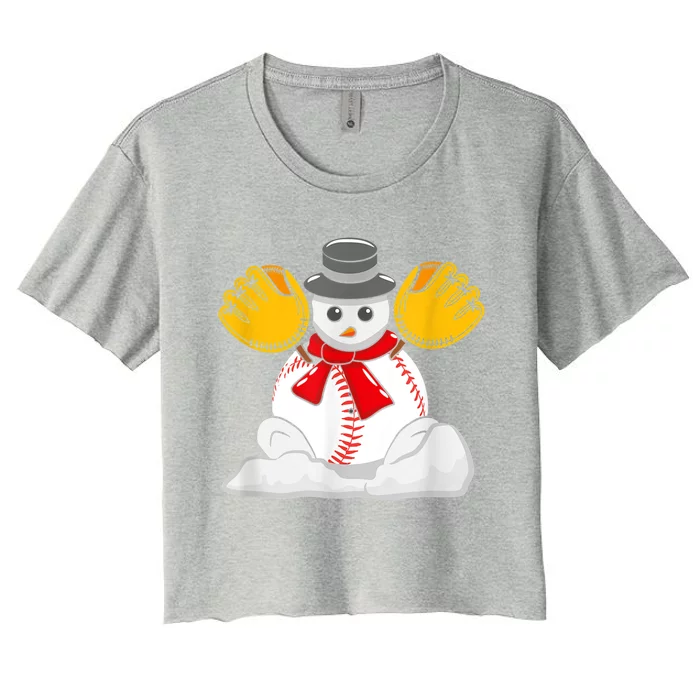 Christmas Baseball Snow Cute For Xmas Baseball Lover Cool Gift Women's Crop Top Tee