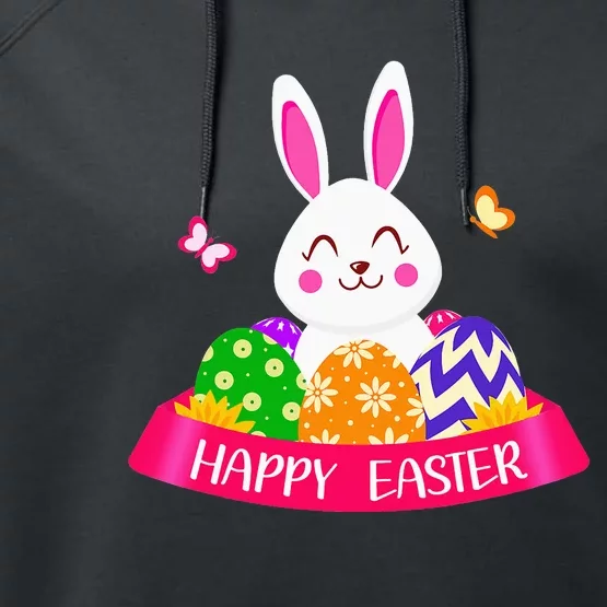 Cute Bunny Spring Hunt Eggs Rabbit Happy Easter Day Outfit Performance Fleece Hoodie