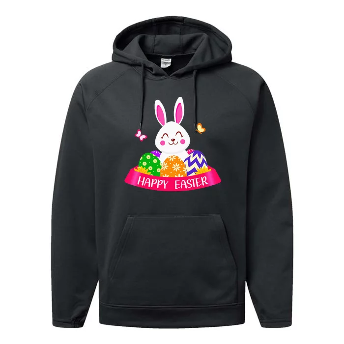 Cute Bunny Spring Hunt Eggs Rabbit Happy Easter Day Outfit Performance Fleece Hoodie