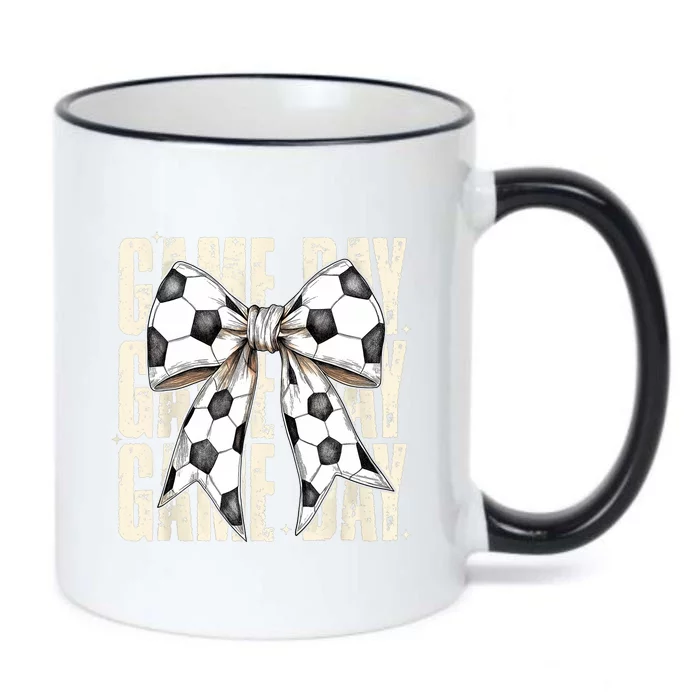 Coquette Bow Soccer Funny Game Day Soccer Black Color Changing Mug