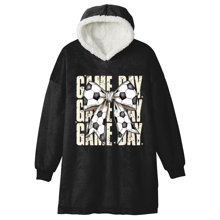 Coquette Bow Soccer Funny Game Day Soccer Hooded Wearable Blanket