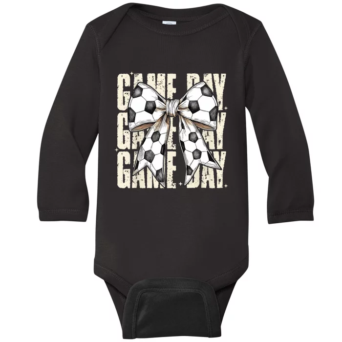 Coquette Bow Soccer Funny Game Day Soccer Baby Long Sleeve Bodysuit