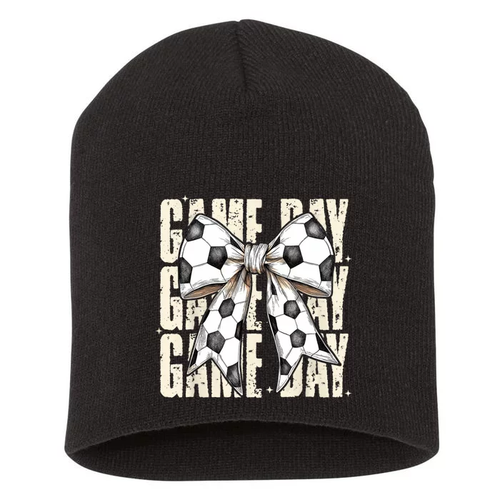 Coquette Bow Soccer Funny Game Day Soccer Short Acrylic Beanie