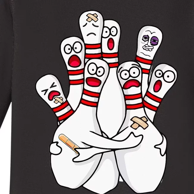 Cartoon Bowling Scared Bowling Pins Funny Sport Bowler Baby Long Sleeve Bodysuit