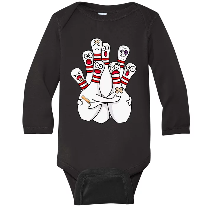 Cartoon Bowling Scared Bowling Pins Funny Sport Bowler Baby Long Sleeve Bodysuit