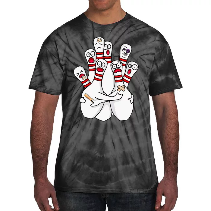 Cartoon Bowling Scared Bowling Pins Funny Sport Bowler Tie-Dye T-Shirt