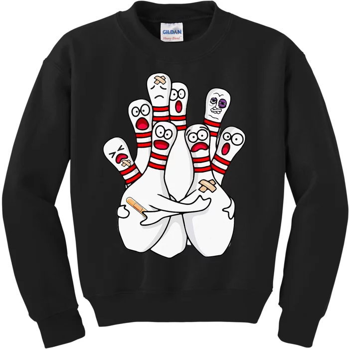 Cartoon Bowling Scared Bowling Pins Funny Sport Bowler Kids Sweatshirt