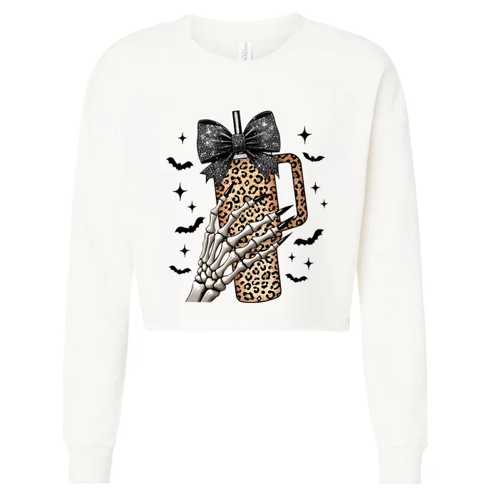 Coquette Bow Skeleton Bougie Cropped Pullover Crew