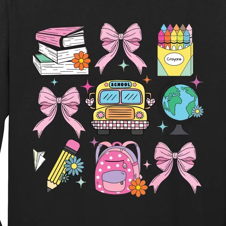 Coquette Bow Student Teacher Happy First Day Back To School Long Sleeve Shirt