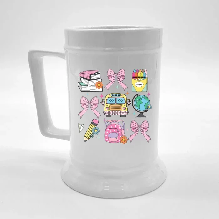 Coquette Bow Student Teacher Happy First Day Back To School Front & Back Beer Stein