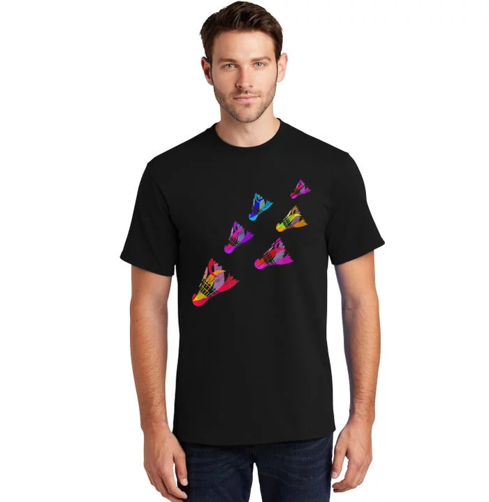 Colorful Badminton Shuttlecock Art Sports Tall T-Shirt