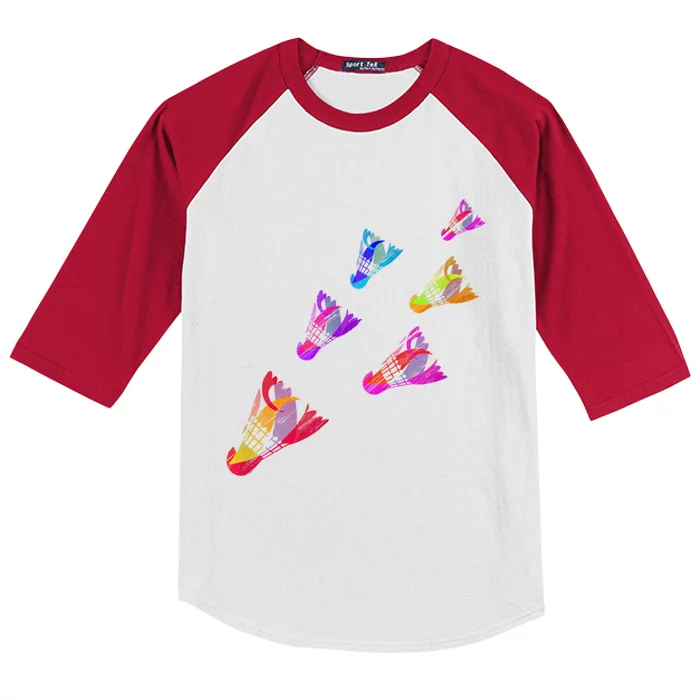 Colorful Badminton Shuttlecock Art Sports Kids Colorblock Raglan Jersey