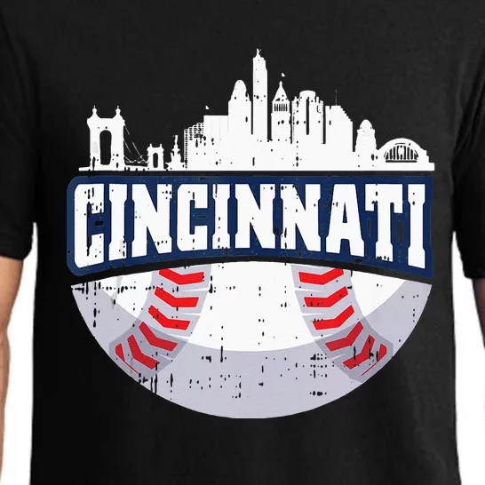 Cincinnati Baseball Skyline Ohio Baseball Player Gift Pajama Set