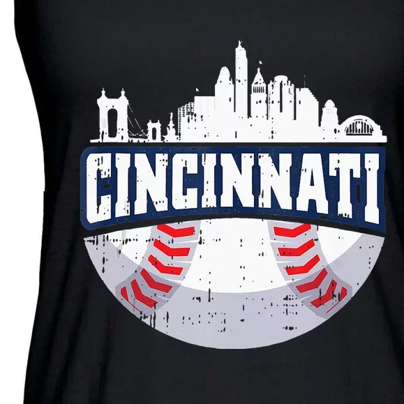 Cincinnati Baseball Skyline Ohio Baseball Player Gift Ladies Essential Flowy Tank