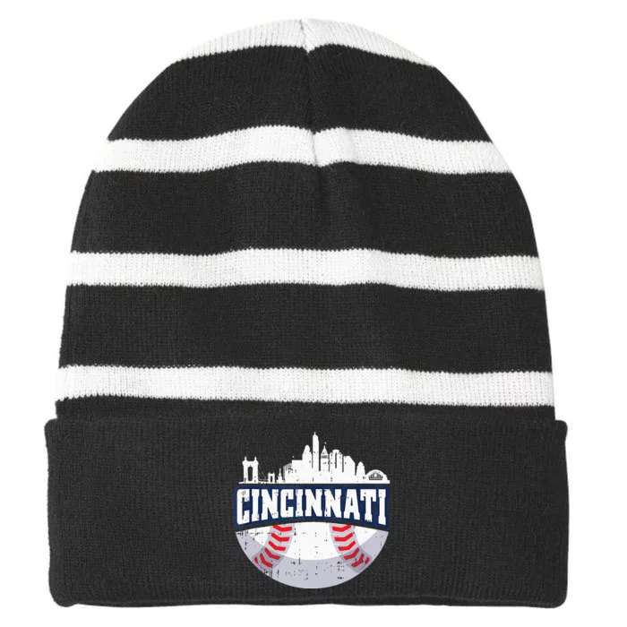 Cincinnati Baseball Skyline Ohio Baseball Player Gift Striped Beanie with Solid Band