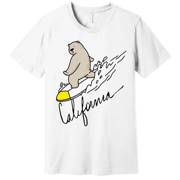 Cute Bear Surfing Tee California Bear State Flag Cali Love Premium T-Shirt