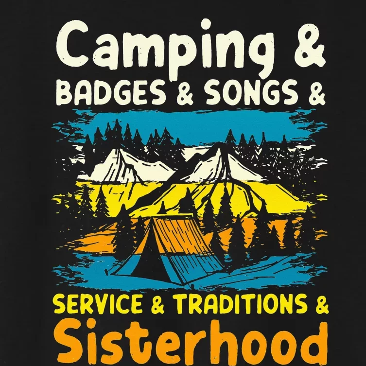 Camping Badges Songs Service Traditions Sisterhood Women's Crop Top Tee