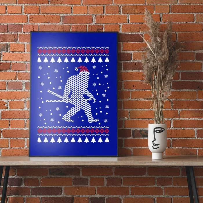 Christmas Bigfoot Skier Carrying Skiis Funny Xmas Skiing Gift Poster