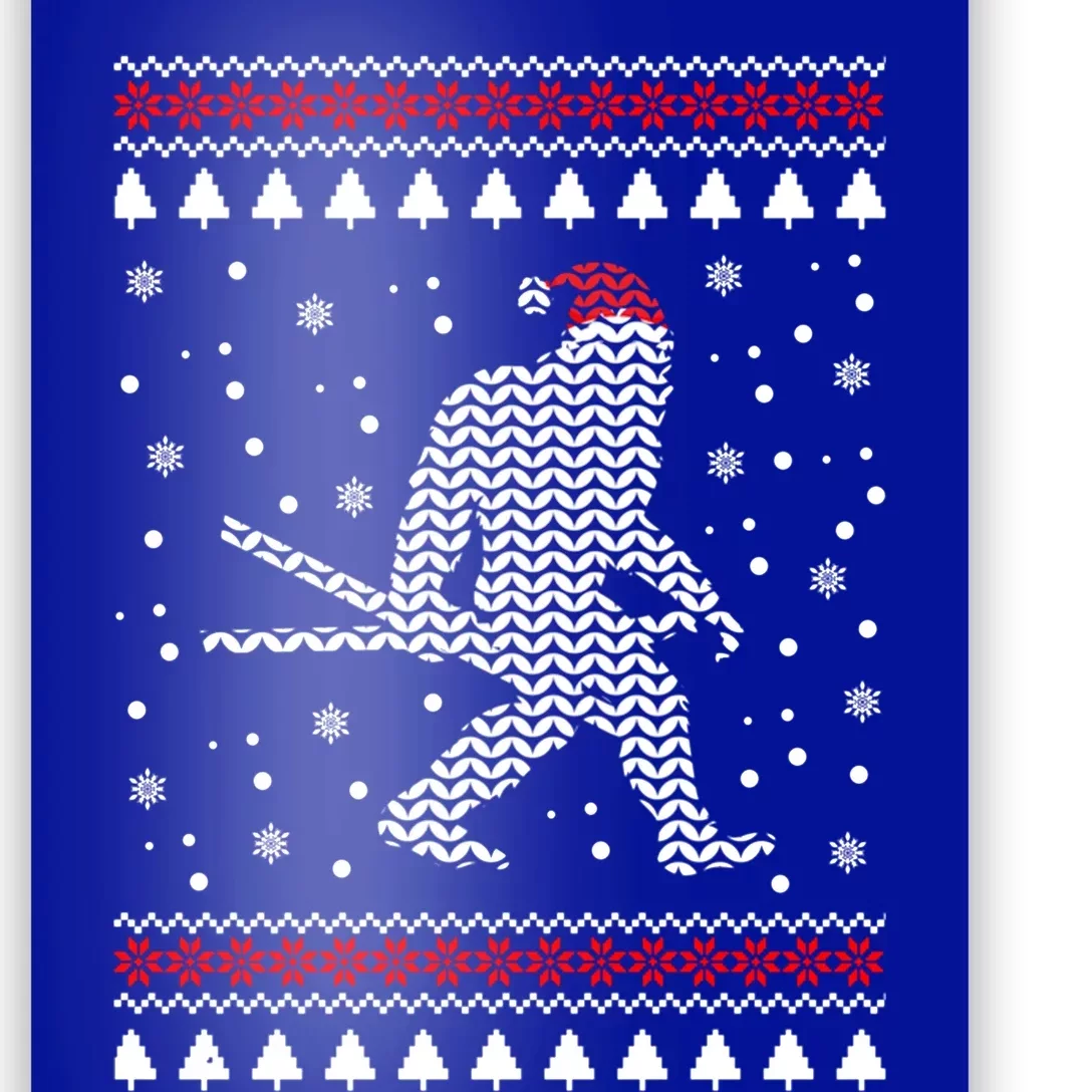 Christmas Bigfoot Skier Carrying Skiis Funny Xmas Skiing Gift Poster