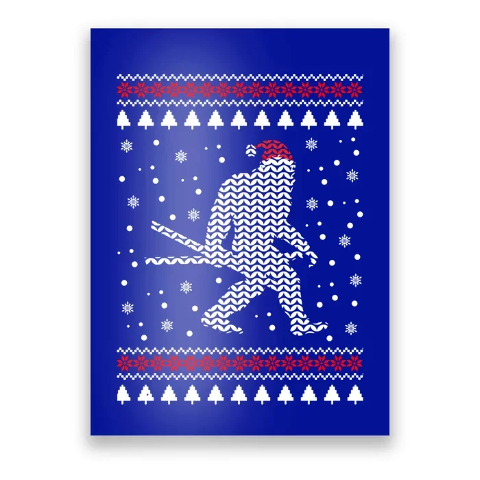 Christmas Bigfoot Skier Carrying Skiis Funny Xmas Skiing Gift Poster