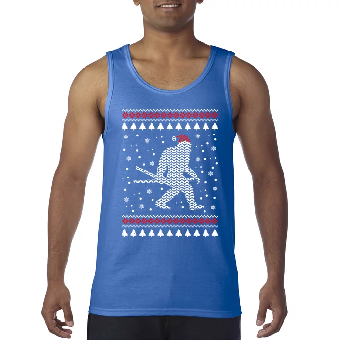 Christmas Bigfoot Skier Carrying Skiis Funny Xmas Skiing Gift Tank Top