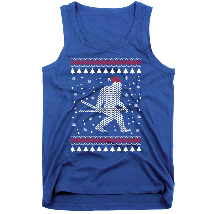 Christmas Bigfoot Skier Carrying Skiis Funny Xmas Skiing Gift Tank Top