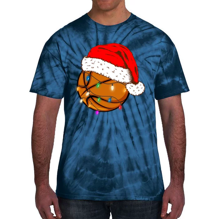 Christmas Basketball Santa Hat Funny Sport Xmas Boy Tie-Dye T-Shirt