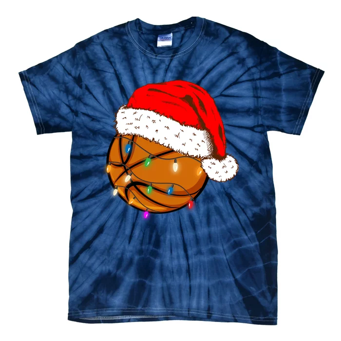 Christmas Basketball Santa Hat Funny Sport Xmas Boy Tie-Dye T-Shirt