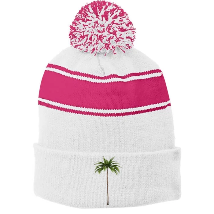 Cool Beach Summer Vacation Tropical Palm Tree Stripe Pom Pom Beanie