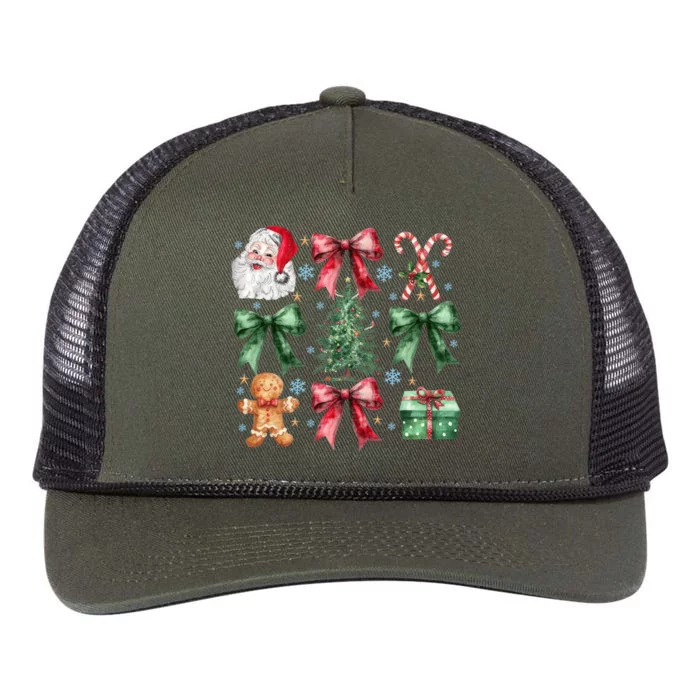 Coquette Bow Santa Christmas Tree Christmas Vibes Cool Gift Retro Rope Trucker Hat Cap