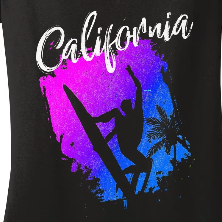 California Beach Surfing Tee Wavesurfing Women's V-Neck T-Shirt