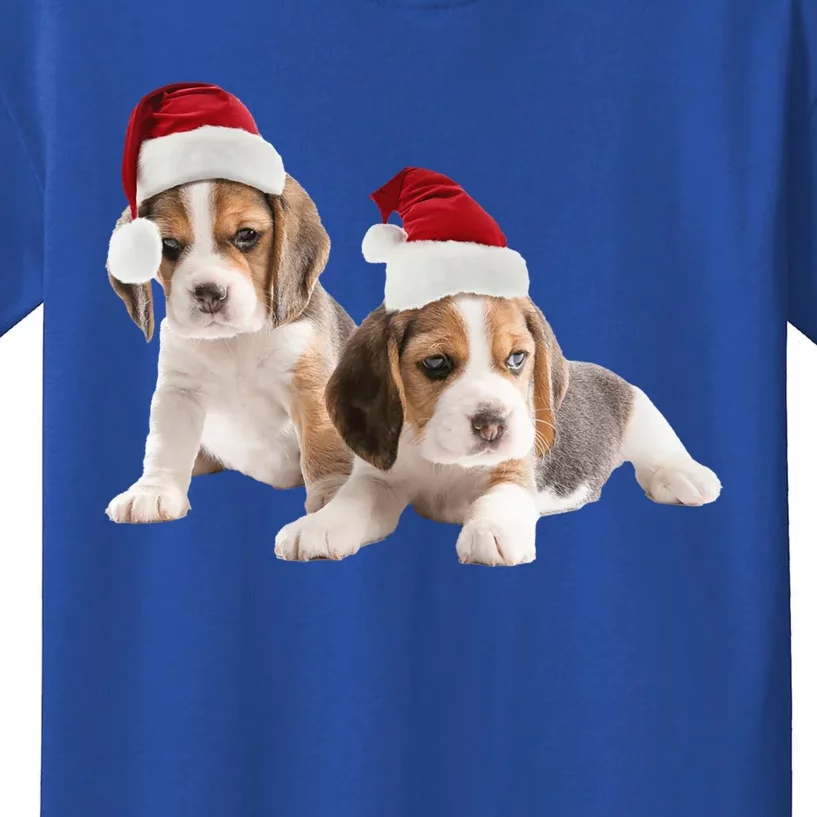 Cute Beagle Santa Hat Image Christmas Dog Dad Beagle Mom Gift Kids T-Shirt