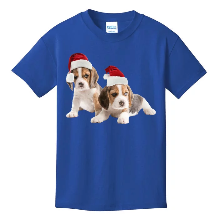 Cute Beagle Santa Hat Image Christmas Dog Dad Beagle Mom Gift Kids T-Shirt