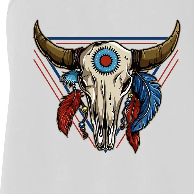 Classic Buffalo Skull Native American Tribe Totem Women's Racerback Tank