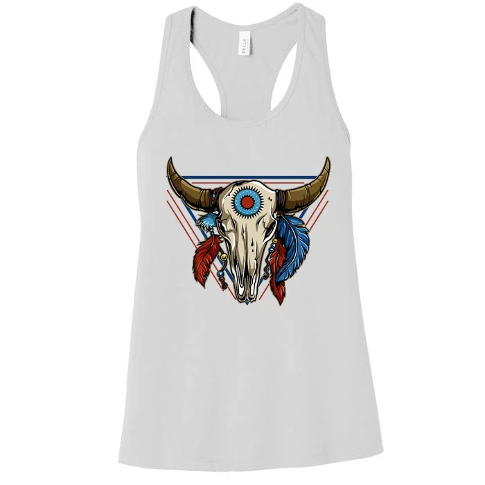 Classic Buffalo Skull Native American Tribe Totem Women's Racerback Tank