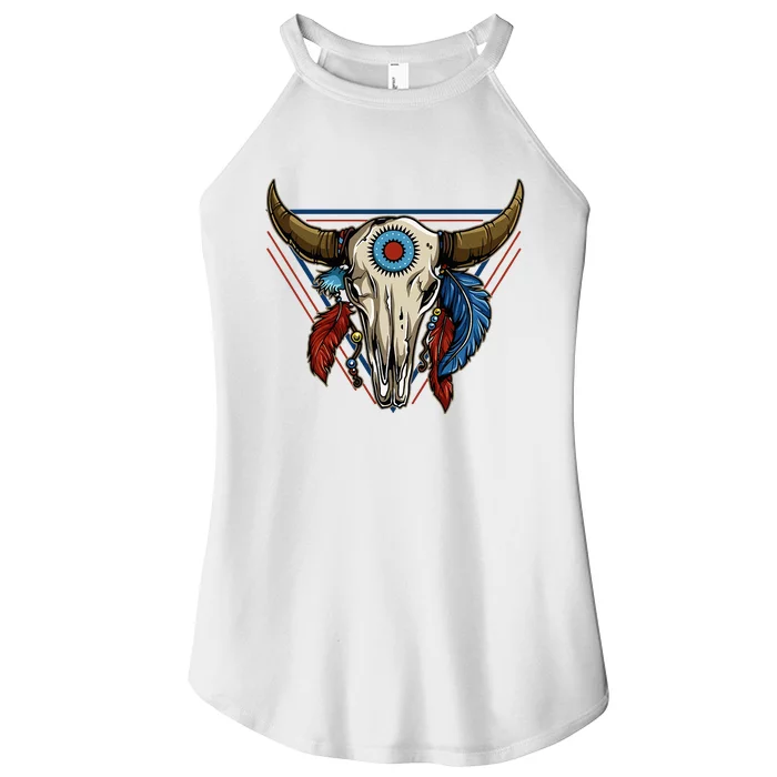 Classic Buffalo Skull Native American Tribe Totem Women’s Perfect Tri Rocker Tank