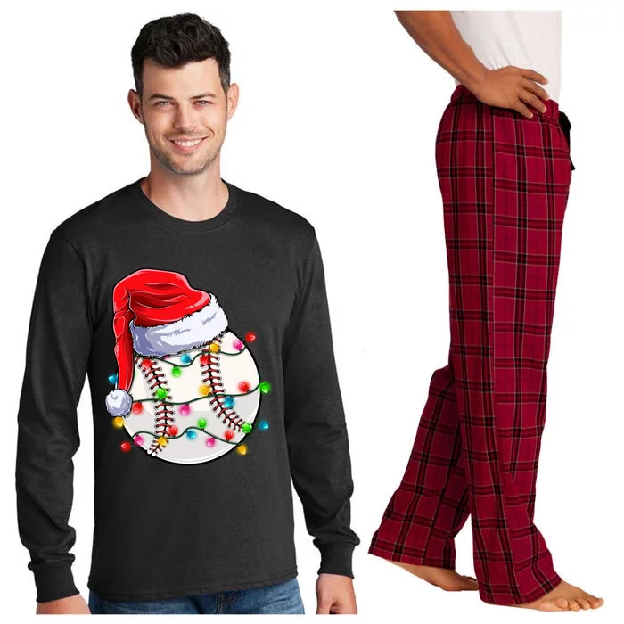 Christmas Baseball Santa Hat Funny Xmas Pajama Cute Gift Long Sleeve Pajama Set