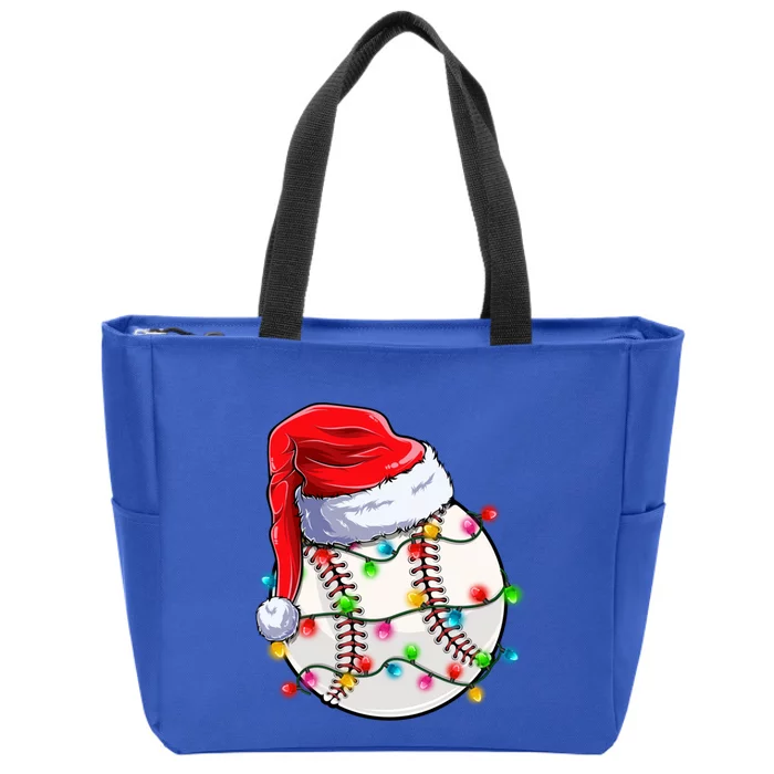 Christmas Baseball Santa Hat Funny Xmas Pajama Cute Gift Zip Tote Bag