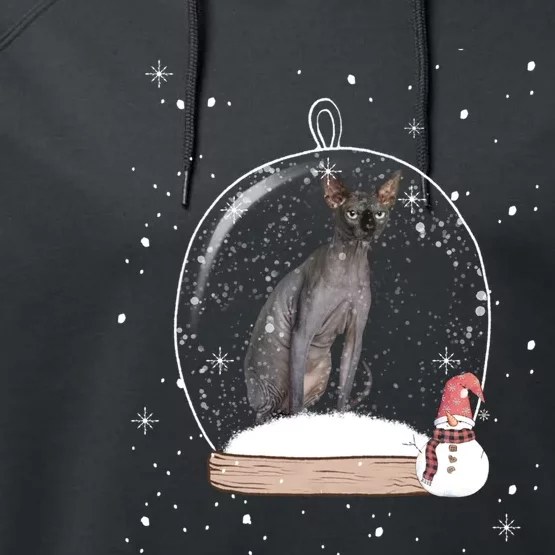 Christmas Black Sphynx Cat Snow Globe Gift Performance Fleece Hoodie