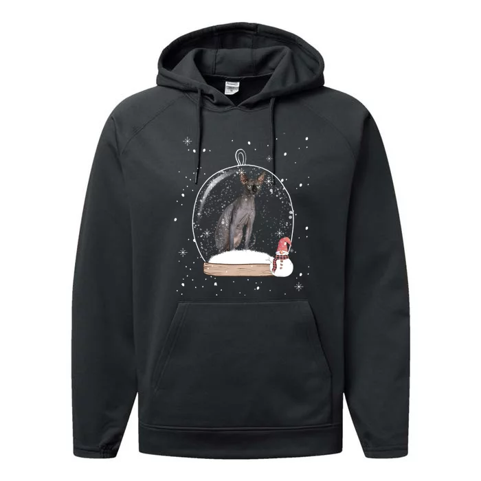 Christmas Black Sphynx Cat Snow Globe Gift Performance Fleece Hoodie