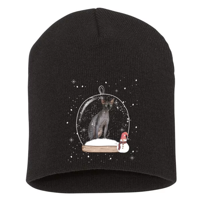 Christmas Black Sphynx Cat Snow Globe Gift Short Acrylic Beanie