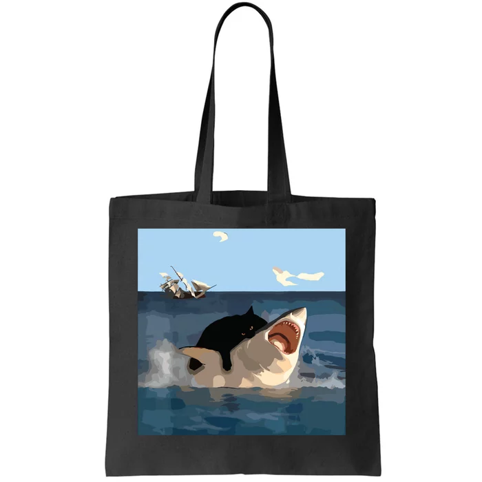 Cat Biting Shark Humorous Playful Funny Cat And Shark Tote Bag