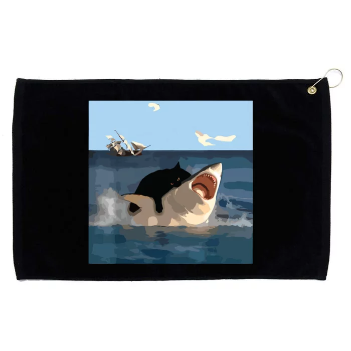 Cat Biting Shark Humorous Playful Funny Cat And Shark Grommeted Golf Towel