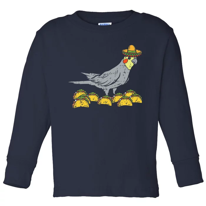 Cockatiel Bird Sombrero Tacos Cinco De Mayo Mexican Toddler Long Sleeve Shirt