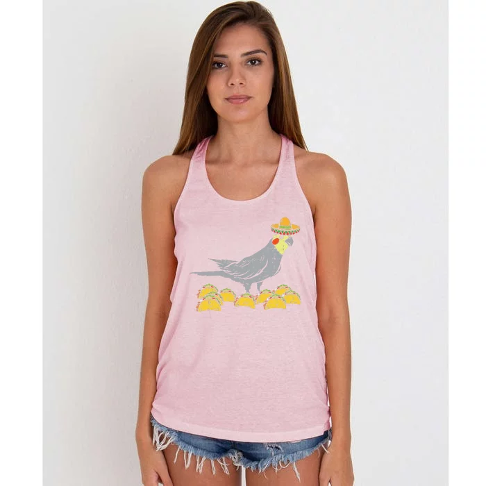 Cockatiel Bird Sombrero Tacos Cinco De Mayo Mexican Women's Knotted Racerback Tank