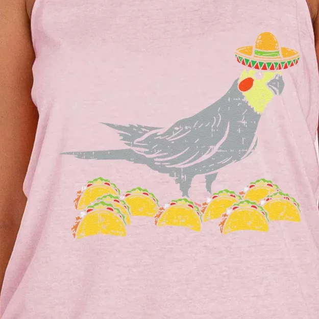 Cockatiel Bird Sombrero Tacos Cinco De Mayo Mexican Women's Knotted Racerback Tank