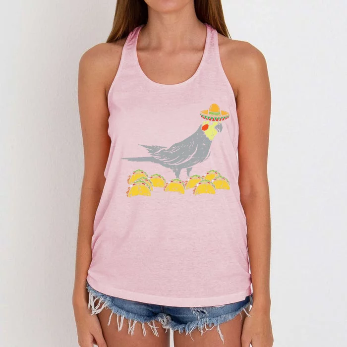 Cockatiel Bird Sombrero Tacos Cinco De Mayo Mexican Women's Knotted Racerback Tank